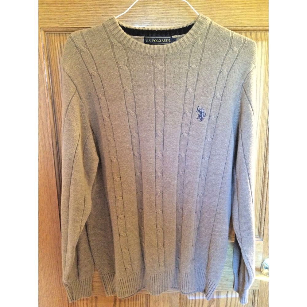 U.S. Polo Assn Solid‎ CrewNeck Mens Sweater Size L Large Tan Light Brown